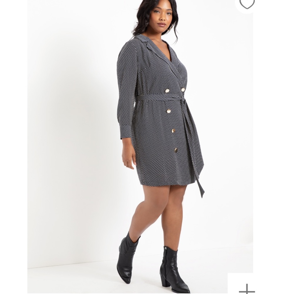Eloquii Pin Dot Belted Blazer Dress